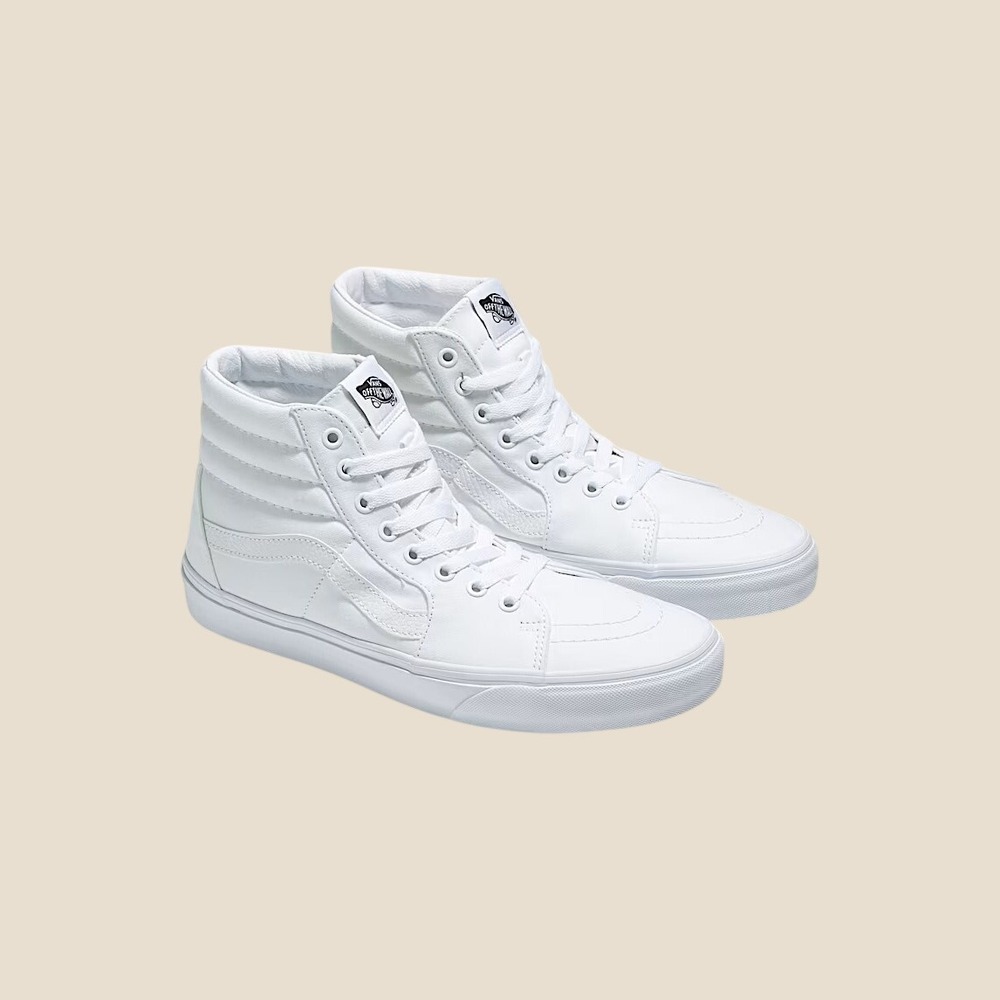 Vans Sk8-Hi High Top Sneakers True White Canvas‎ Suede Size Mens 6.5 Womens 8